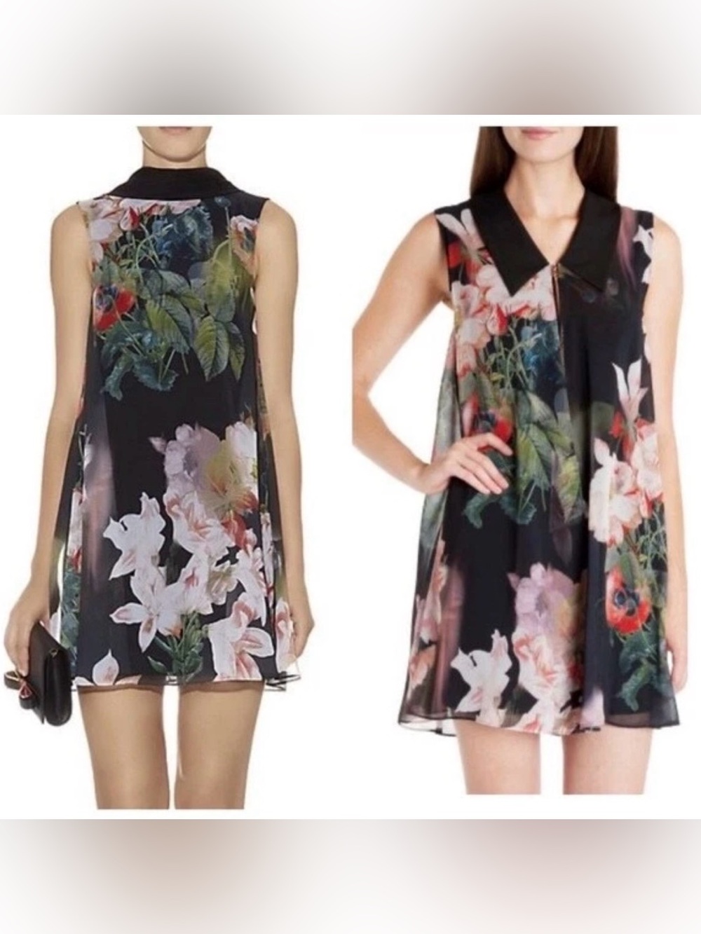 Ted Baker Georgah Opulent Bloom Reversible Over-Layer Mini Dress Chiffon Size M